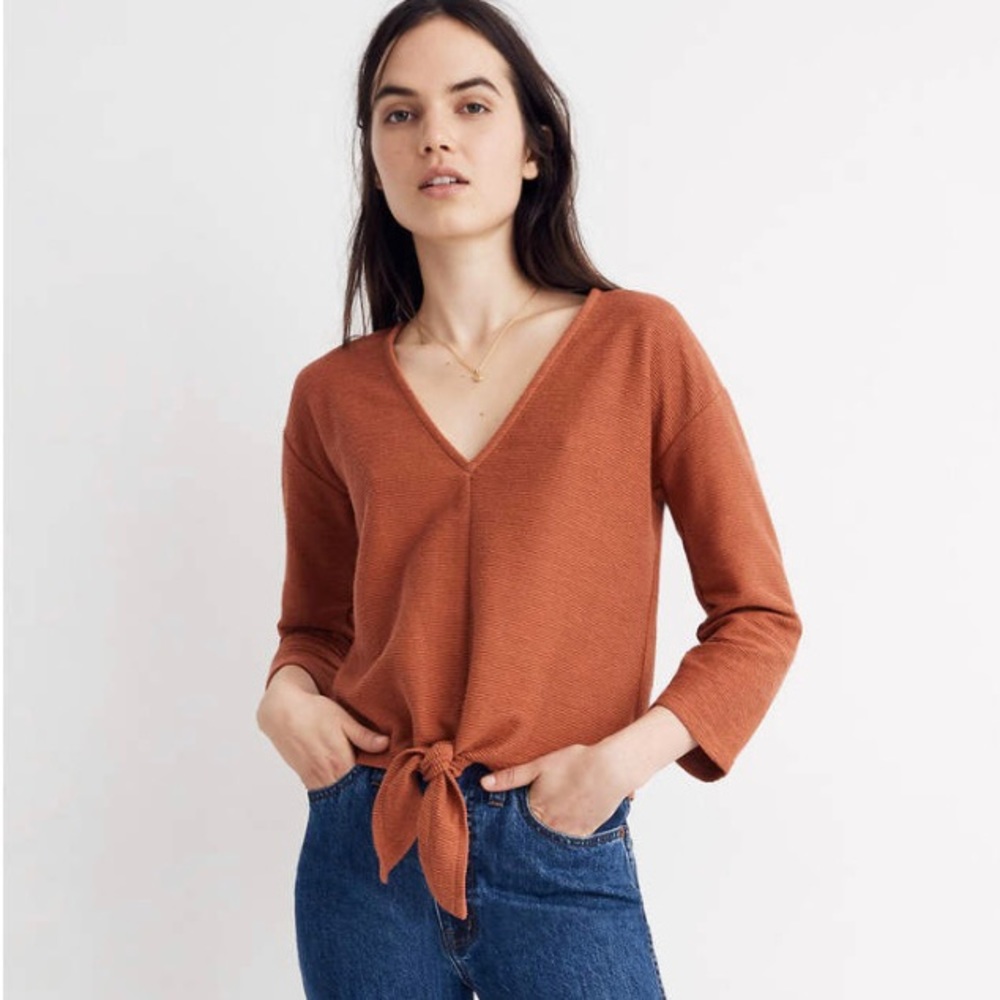 Madewell Texture & Thread Long Sleeve Tie Front Top size Small